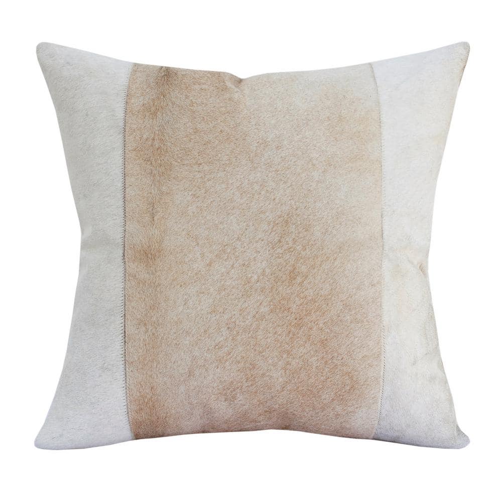 Austin Ivory/Beige Striped Faux Leather Square 20 in. x 20 in. Indoor Throw