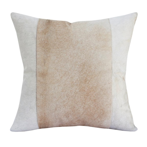 Unbranded Austin Ivory/Beige Striped Faux Leather Square 20 in. x 20 in. Indoor Throw Pillow