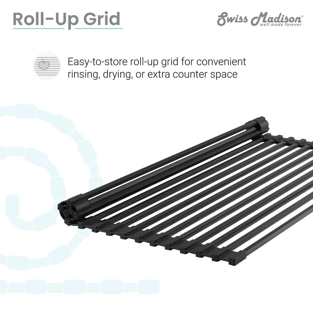 Black Silicone Roll-Up Kitchen Sink Grid, 20.5" x 12.6"