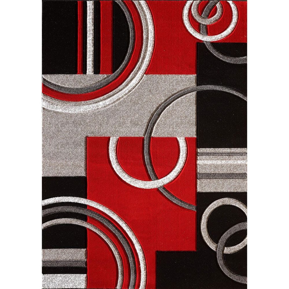 Red Polypropylene 4 ft. x 6 ft. Geometric Indoor Area Rug