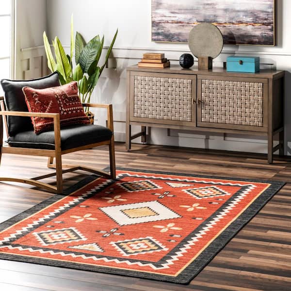 Grace Southwestern Machine Washable Red 4 ft. x 6 ft. Area Rug
