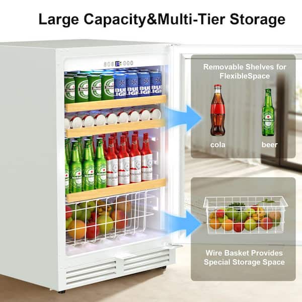 23.5 in. Single Zone 230-Can Beverage Cooler in White Built-In Mini Refrigerator 4.9 cu. ft. with Reversible Door Hinge