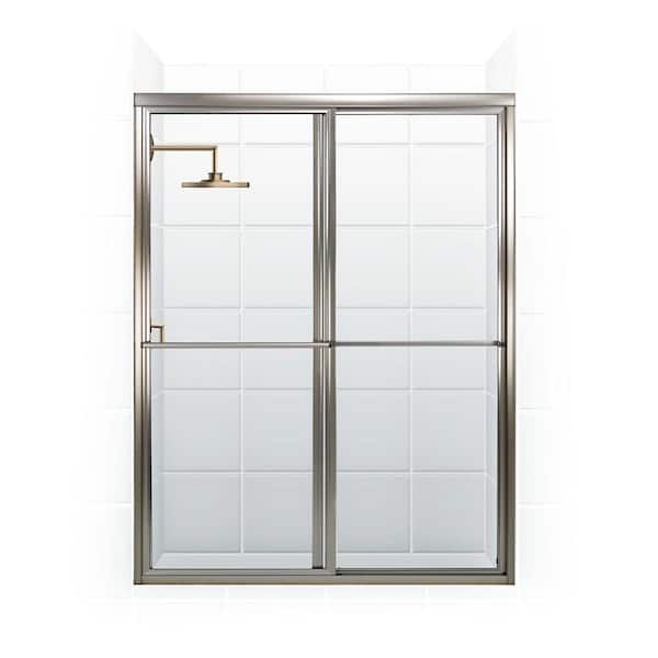 Newport 46 in. to 47.625 in. x 70 in. Framed Sliding Shower Door with Towel Bar in Brushed Nickel and Clear Glass