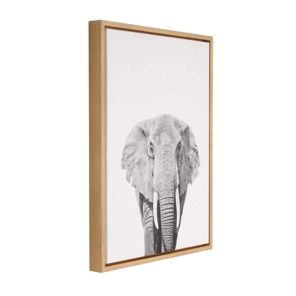Natural Wood Framed Black and White Elephant Canvas Art for Kids