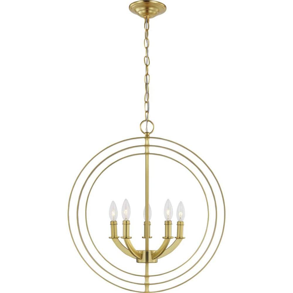 Equinox Satin Brass 5-Light Pendant with Concentric Rings
