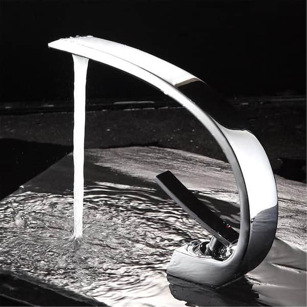 Modern 1-Handle Single-Hole Faucet Bathroom Sink Faucet, Brass Mount Curved Lavatory Faucet in Chrome