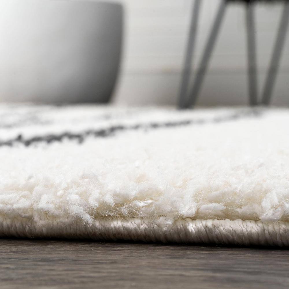 Alaro White and Gray Striped Shag Area Rug
