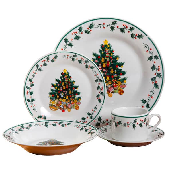 Gibson Home Tree Trimming 20-Piece Seasonal Multicolor Ceramic Dinnerware Set (Service for 4)
