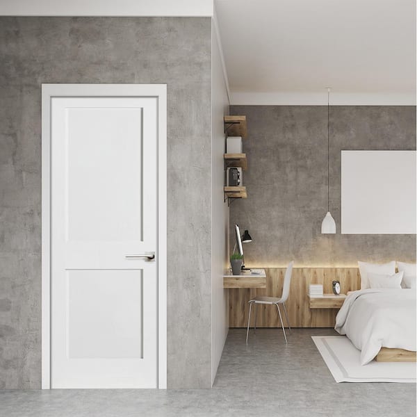 32 in. x 80 in. Craftsman Shaker Primed MDF 2-Panel Left-Hand Solid Core Wood Single Prehung Interior Door