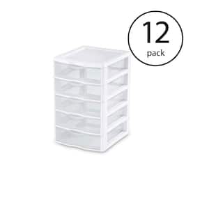 Clearview Plastic Small 5 Drawer Desktop Storage Unit, White (12 Pack)