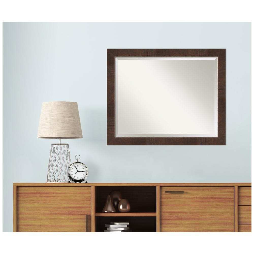Wildwood Brown and Crosshatch Silver Rectangular Bathroom Vanity Mirror