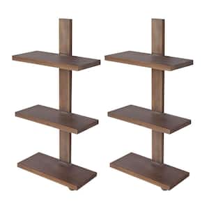 Firy 9.6 in. W x 36.8 in. D Natural Brown Waru Wood 3-Tier Hanging Decorative Wall Shelf (Set of 2)