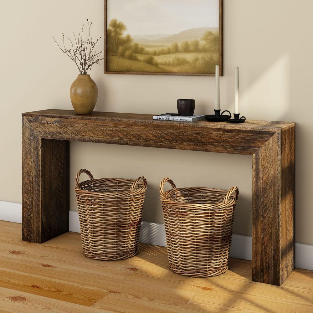 Timber Beam Console PLANK+BEAM Camden Console 66 in. Rustic Barnwood Rectangle Wood Console ...