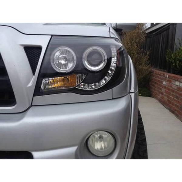 Black LED Halo Projector Headlights For 2005-2011 Toyota Tacoma – Pair (Left+Right) By Maxcomotors