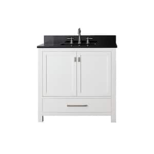 Modero 37 in. W x 22 in. D x 35 in. H Vanity in White with Granite Vanity Top in Black and White Basin