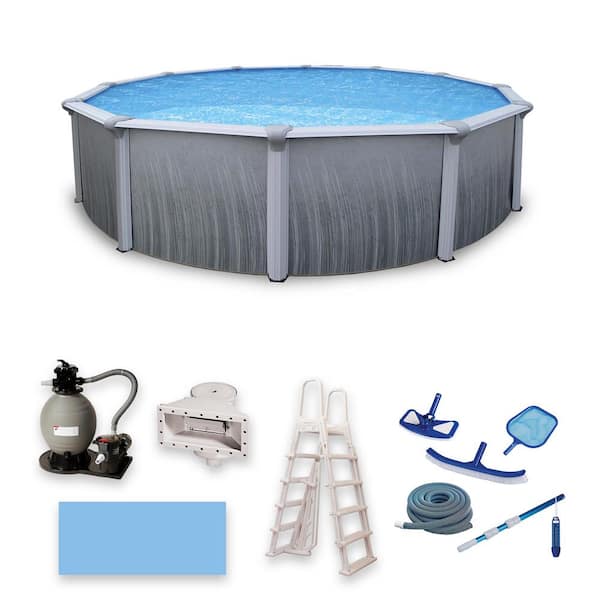 Blue Wave Martinique 18 ft. Round x 52 in. Deep Metal Wall Above Ground Pool Package with 7 in. Top Rail