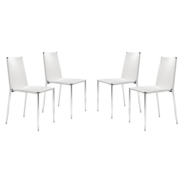 ZUO Alex White, Silver Polyester Dining Side Chair Set of 4