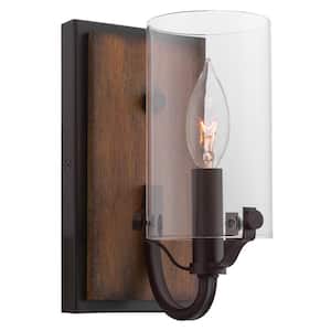 Aspen 60-Watt 1-Light Oil-Rubbed Bronze Transitional Wall Sconce with Clear Shade, No Bulb Included