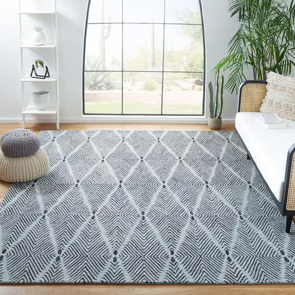 Micro-Loop 8 ft. x 10 ft. Light Blue/Charcoal Diamond Chevron Area Rug