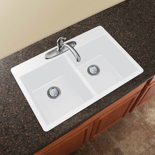 Transolid Radius Drop-in Granite 33 in. 2-Hole Equal Double Bowl 