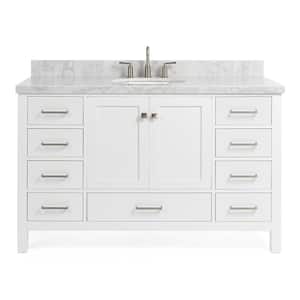 Cambridge 55 in. W x 22 in. D x 36 in. H Bath Vanity in White with Carrara White Marble Top