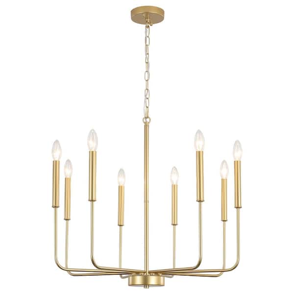 ZJVAIVE 8-Light Gold Farmhouse Candle Style Chandelier for Living Room Kitchen Island with No Bulbs Included