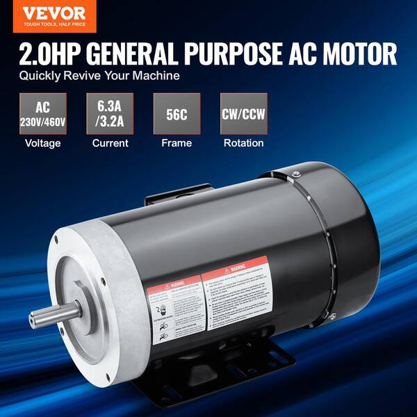 2 HP Compressor Duty Electric Motor, 3450 RPM, 56 Frame, 5/8" Shaft, 120/240V – For Air Compressors & More