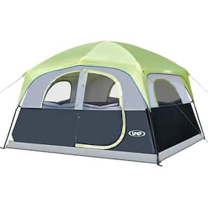 6-Person Waterproof Double Layer Family Camping Tent with 1 Mesh Door and 5 Large Mesh Windows, Fluorescent Green