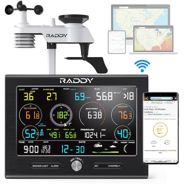Raddy L7 LoRa Weather Station 1.9 Miles Long Range - Wireless Wi-Fi Indoor/Outdoor Weather Station, 7.2 in. Large Display
