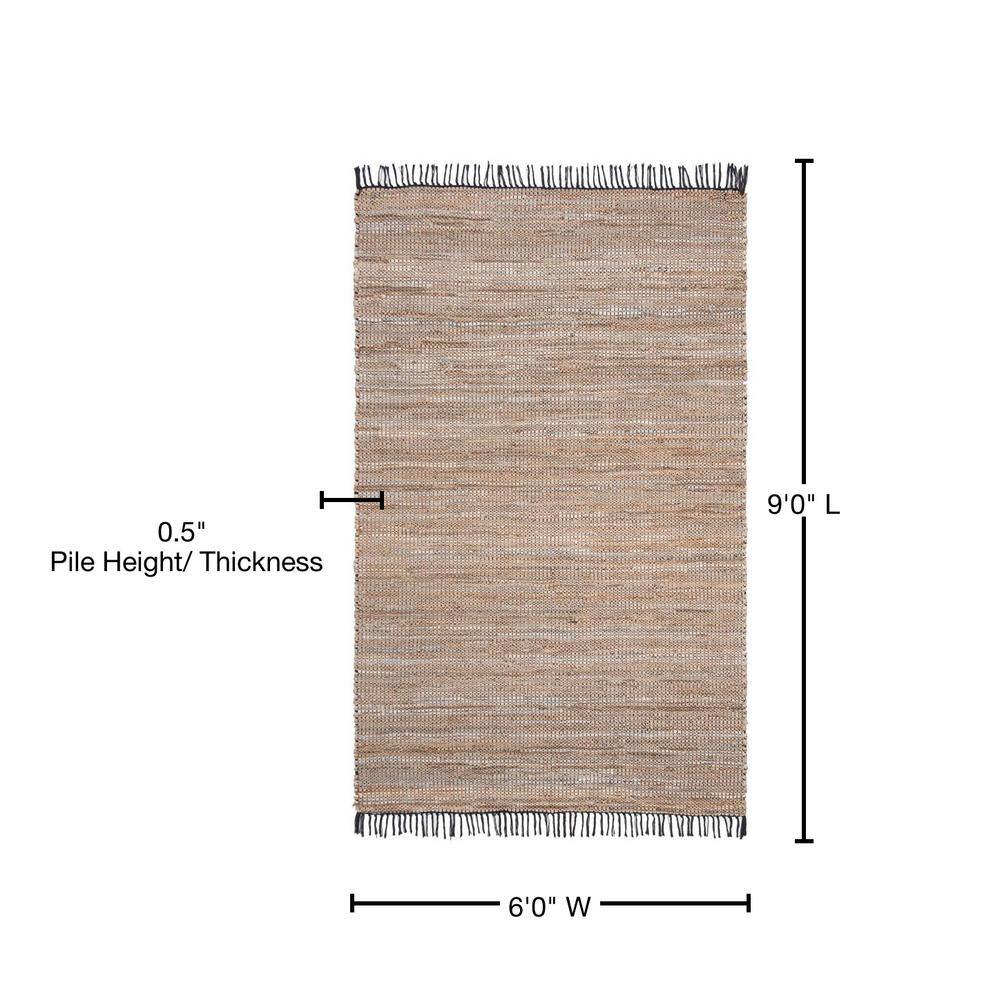 Handmade Vintage Leather Beige 6' x 9' Cowhide Area Rug