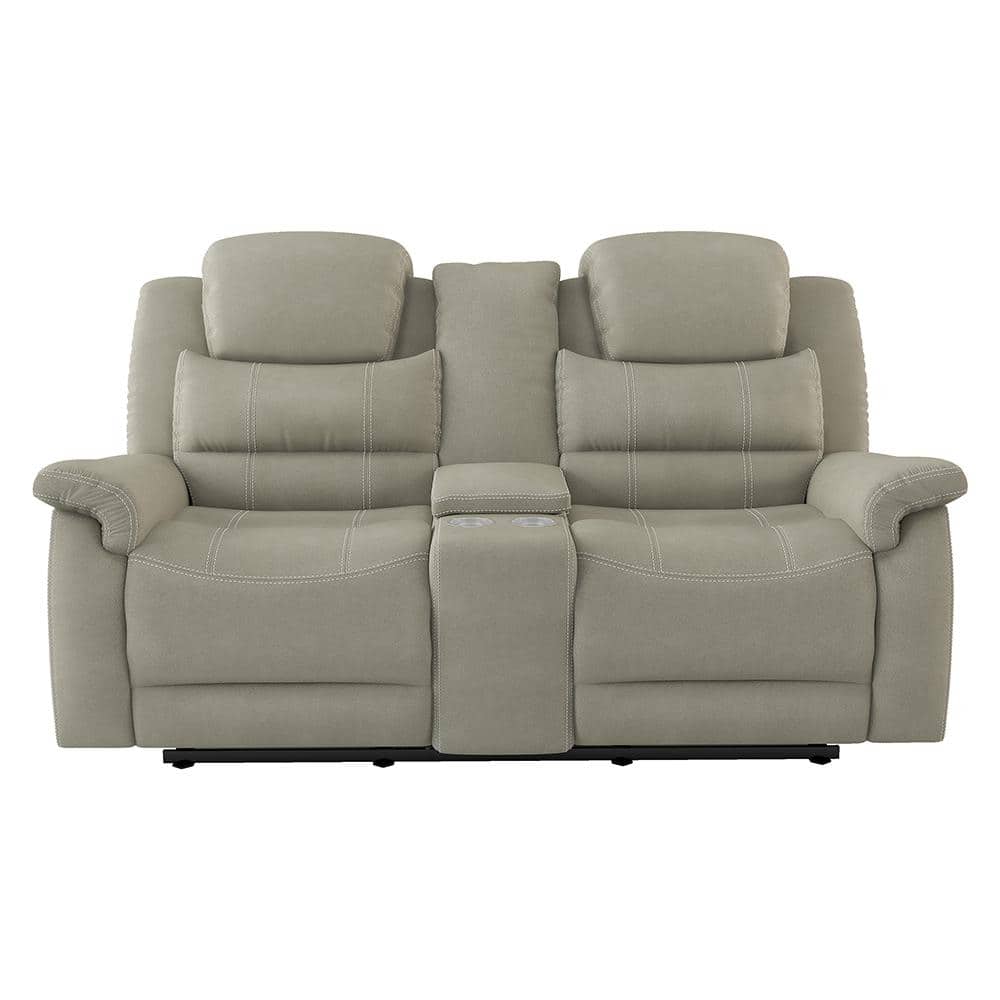Rosnay 74 in. W Gray Microfiber Power Double Reclining Loveseat with Center