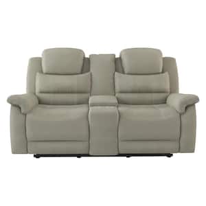 Rosnay 74 in. W Gray Microfiber Power Double Reclining Loveseat with Center Console, Power Headrests and USB Ports