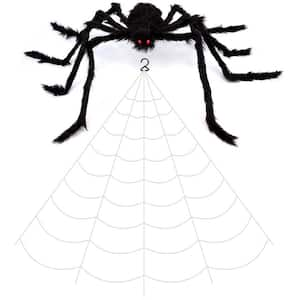 59 in. Halloween Giant Spider with 200 in. Triangular Huge Spider Web for Yard, Parties and Haunted House