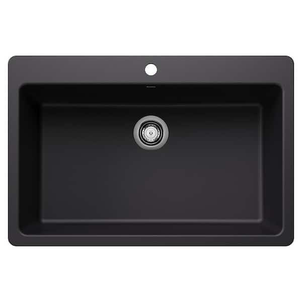 Blanco Liven SILGRANIT 33 in. Drop-In/Undermount Single Bowl Granite Composite Kitchen Sink in Coal Black