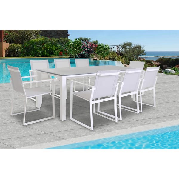 Unbranded Primavera White 9-Piece Aluminum Outdoor Dining Set with Sling Set in Mouse Grey