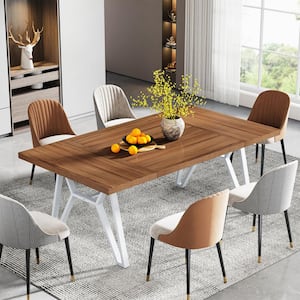 71 in. Farmehouse Brown Wooden 4 Legs Dining Table Rectangular Dining Table for 8 People