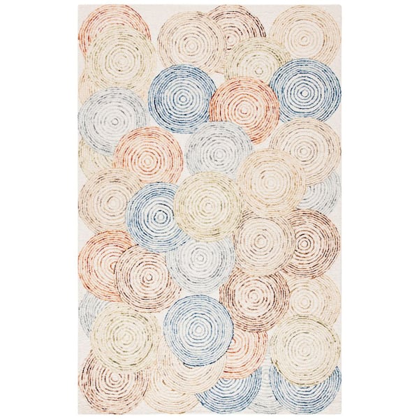 Capri 5 ft. x 8 ft. Ivory/Blue Geometric Spiral Area Rug