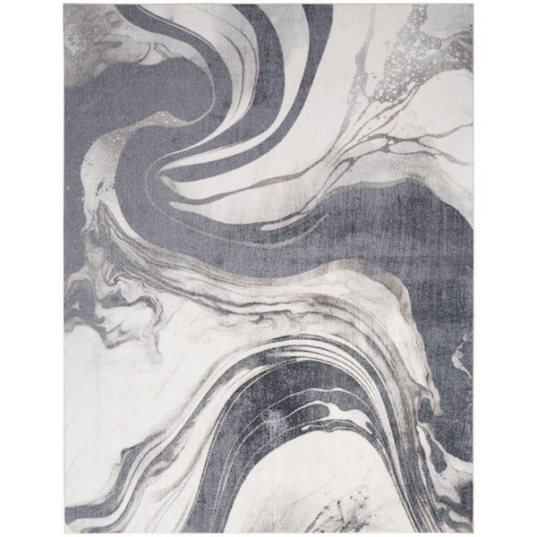 Nourison Astra Machine Washable Ivory Grey 7 ft. x 9 ft. Abstract Contemporary Area Rug