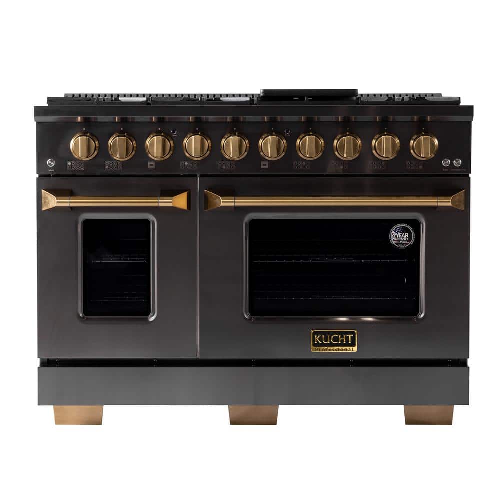 Gemstone 48-in Titanium Stainless Steel Gas Range with Gold Accents