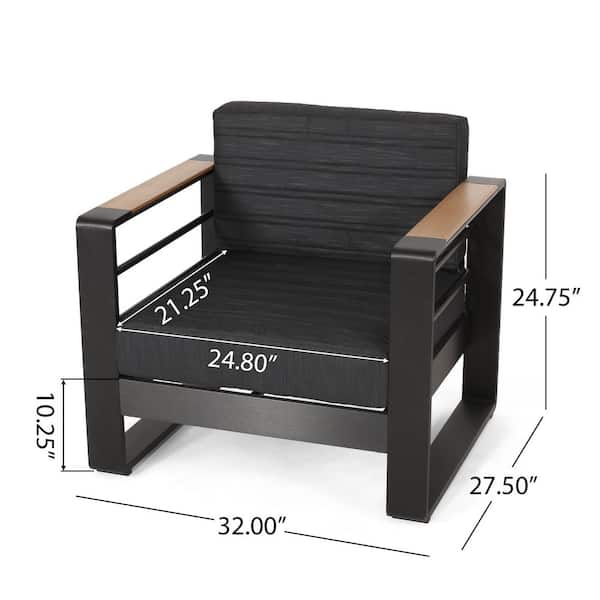 Black Metal Indoor/Outdoor Lounge Chair with Black Non-Porous