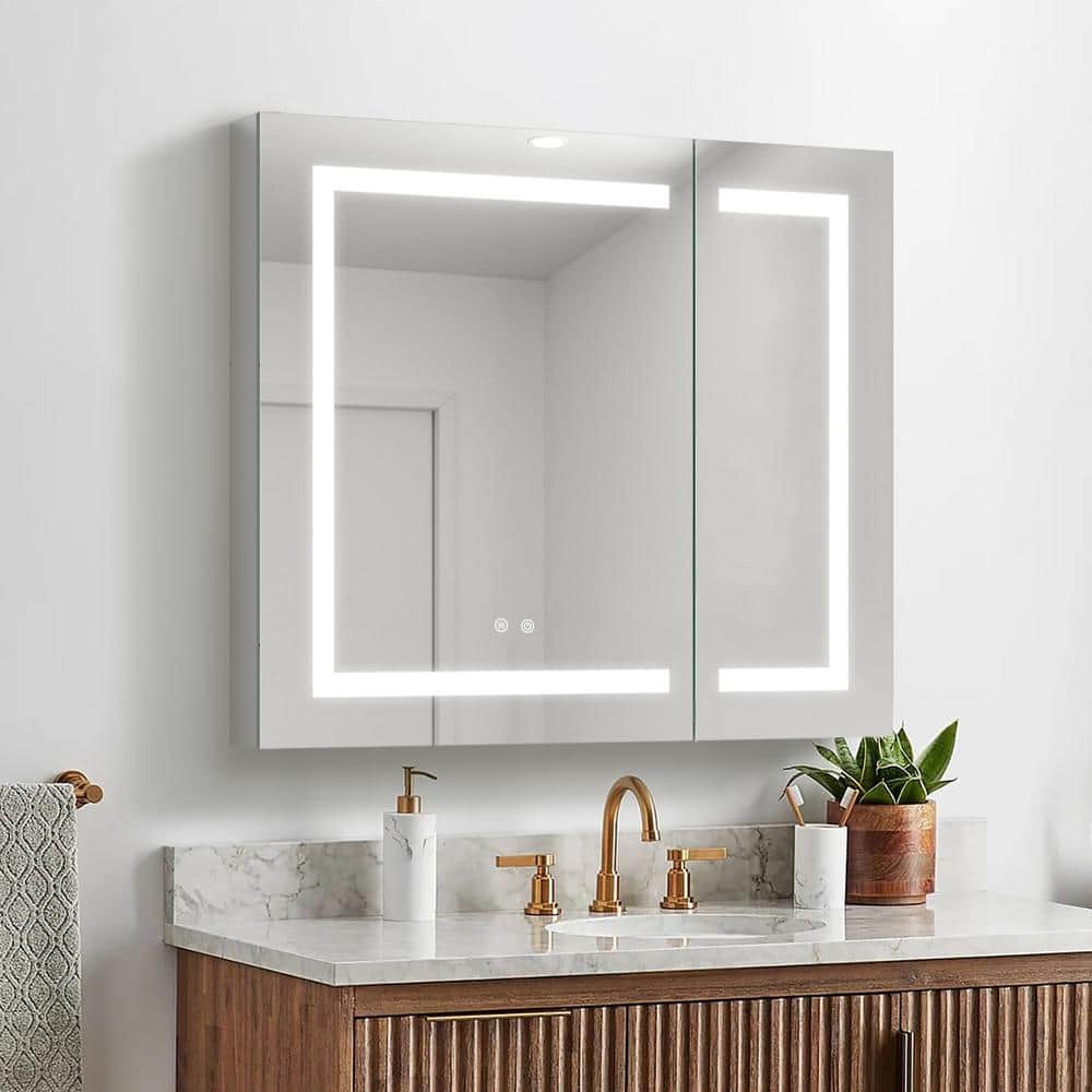 36 in. W x 30 in. H Rectangular Aluminum LED Light Medicine Cabinet with Mi