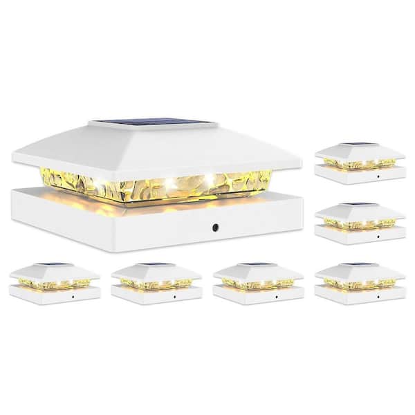 Afoxsos 4.3in. x 4.3in. Outdoor White Solar Post Cap Light,IP64 Waterproof Fence Lights for Wooden/Vinyl Post Warm White(6-Pack)