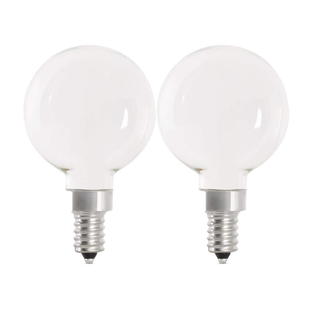 Feit Electric 60-Watt Equivalent G16.5 Dimmable Filament CEC White Globe E12 Candelabra LED Light Bulb, Bright White 3000K(2-Pack)