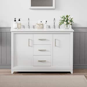 48 in. W X 22 in. D X 34.5 in. H Double Basin Vanity in White with White Marble Top