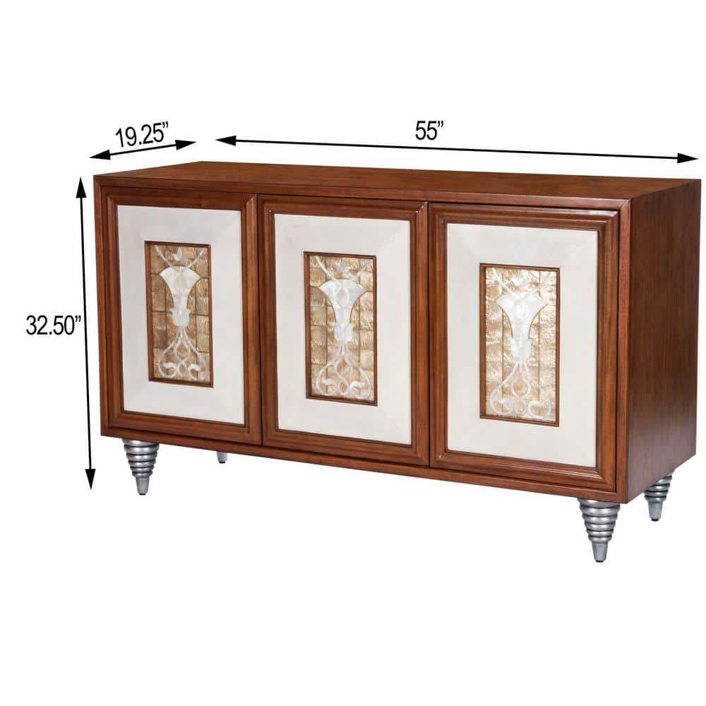 Shelly Capiz Shell & Leather Inlay 180" Sideboard in Brown