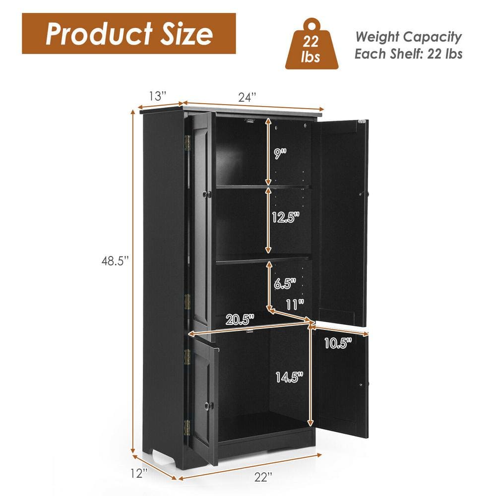 Black MDF Lockable Floor Cabinet with Adjustable Shelves