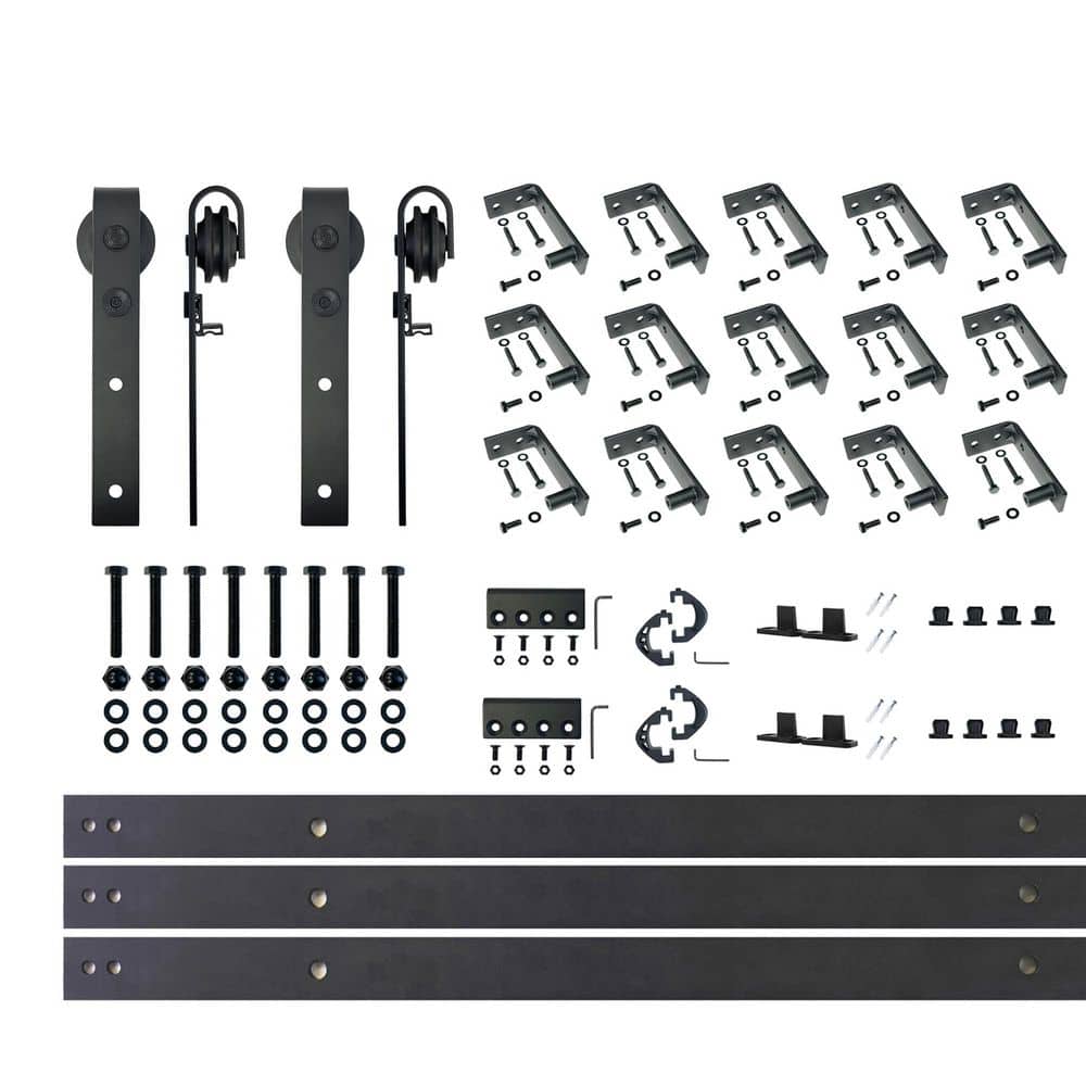 20 ft./240 in. Black Rustic Ceiling Mount Non-Bypass Sliding Barn Door Track and Hardware Kit for Double Doors price history on PriceWatchPro
