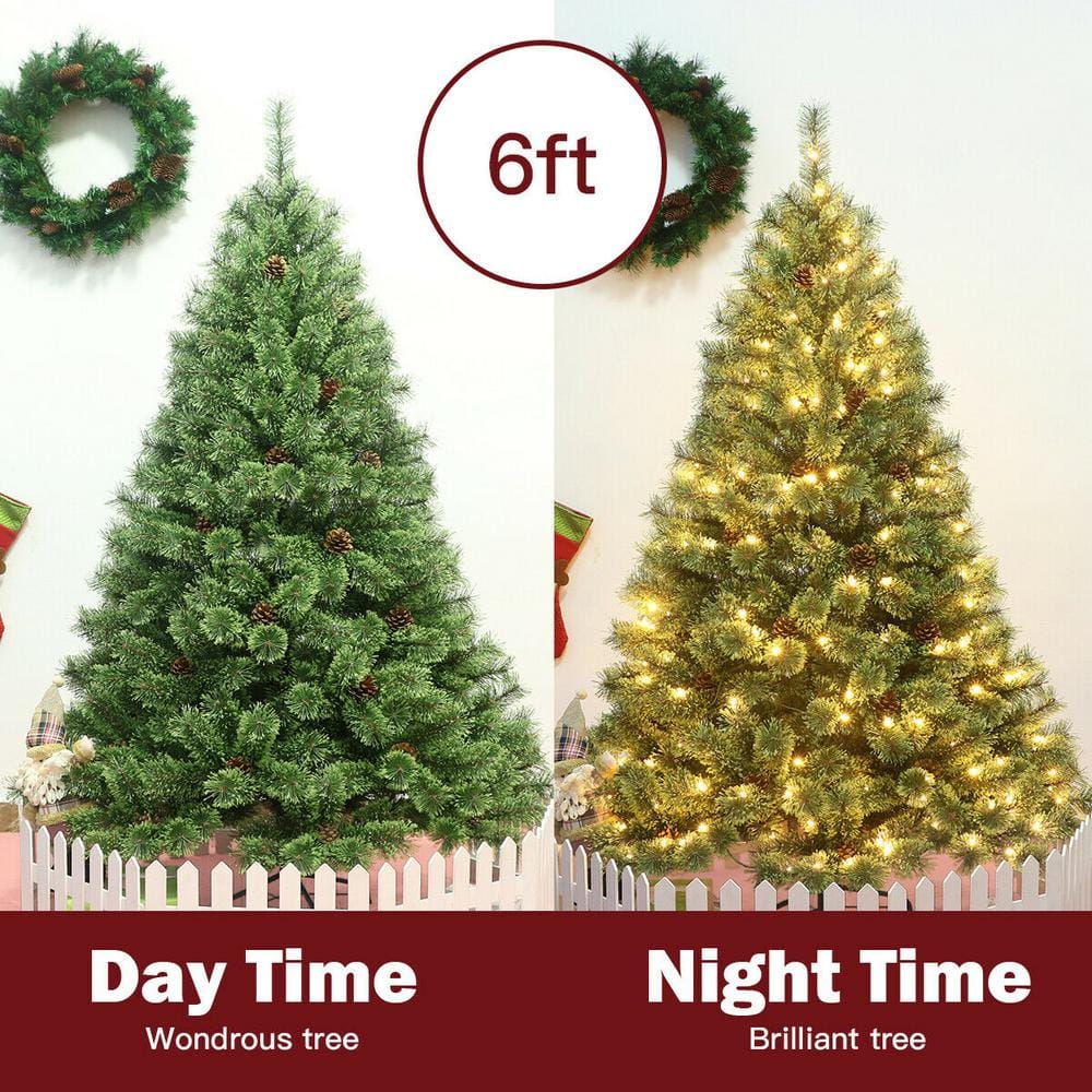 6ft Pre-Lit Pine Christmas Tree with Pine Cones and LED Lights