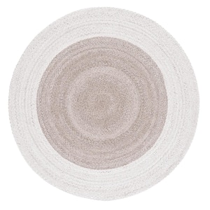 Braided Beige Light Gray Doormat 3 ft. x 3 ft. Abstract Border Round Area Rug