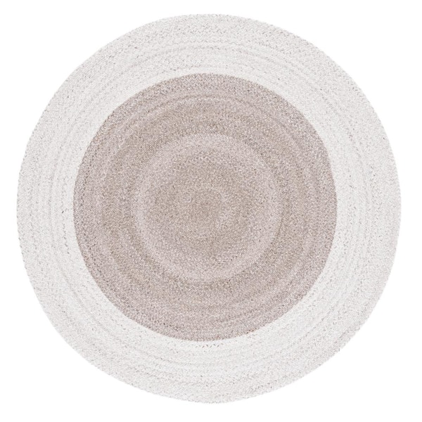 SAFAVIEH Braided Beige Light Gray 4 ft. x 4 ft. Abstract Border Round Area Rug